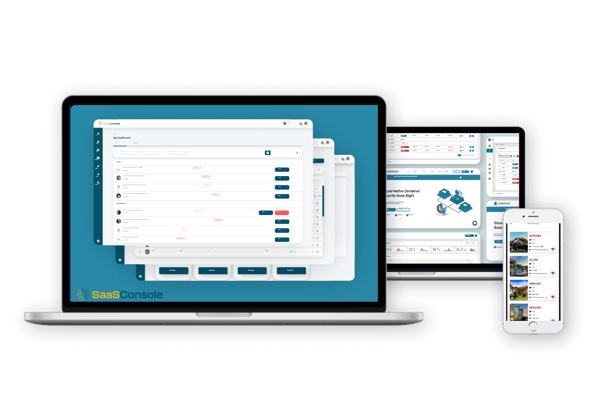 Laptop, tablet, and phone Displaying a Dashboard of Projects.