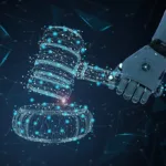 internet law concept: 3d rendering ai robot hand with judge gavel